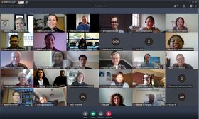 Global vernetzt: Erneuerbare Energien waren Thema beim dritten Workshop der Städtepartnerschaftskonferenz „UN!TE 2020 digitally“ (Screenshot mit den Kamerabildern der Teilnehmenden). Foto: Stadt Oldenburg