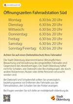 Öffnungszeiten der Fahrradstation Süd. Foto: Stadt Oldenburg