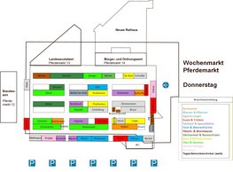 Plan des Wochenmarktes Pferdemarkt donnerstags. Plan: Stadt Oldenburg