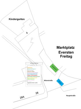 Plan des Wochenmarktes Eversten freitags. Plan: Stadt Oldenburg