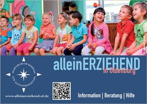 Postkarte mit QR-Code zum Oldenburger Kompass für Alleinerziehende. Grafik: tolmacho/pixabay, Netzwerk Alleinerziehende, Thomas Robbers 