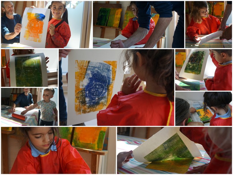 Collage von Kindern beim Drucken. Foto: Stadt Oldenburg