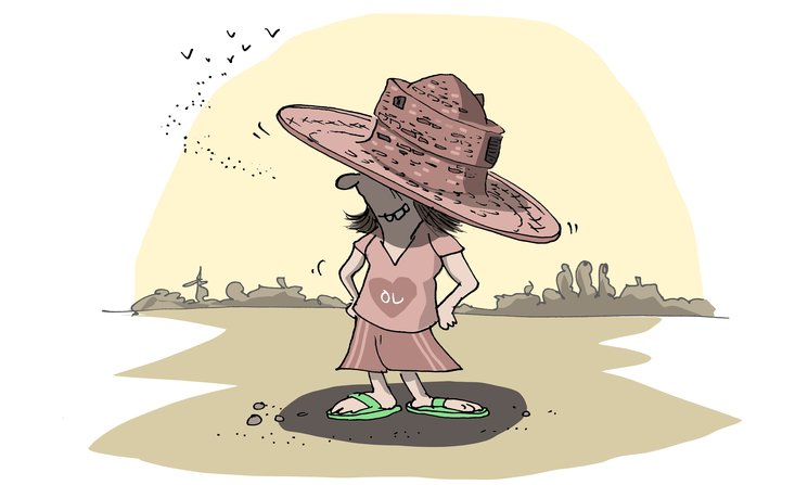 Person mit einem großen Sombrero auf dem Kopf. Illustration: Hannes Mercker