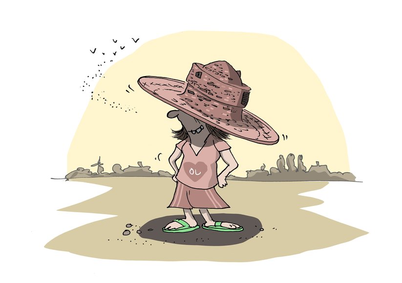 Person mit einem großen Sombrero auf dem Kopf. Illustration: Hannes Mercker