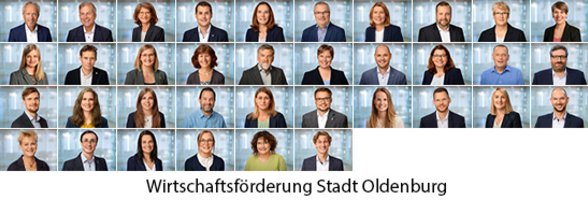 Das Team der Wirtschaftsförderung Stadt Oldenburg. Fotos: Foto und Bilderwerk/Collage: Stadt Oldenburg