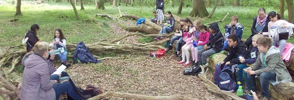 Schulklasse im Wald. Quelle: Stadt Oldenburg