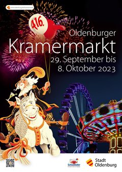 Plakat Kramermarkt 2023. Gestaltung: Stockwerk 2, Reiter: Klaus Beilstein, Foto: Sascha Stüber