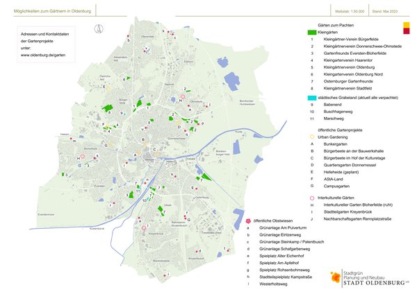 Übersichtsplan der Gartenprojekte in Oldenburg. Bild: Stadt Oldenburg Übersichtsplan der Gartenprojekte in Oldenburg. Informationen hierzu erhalten Sie unter folgender Mailadresse: marieke.toben@stadt-oldenburg.de