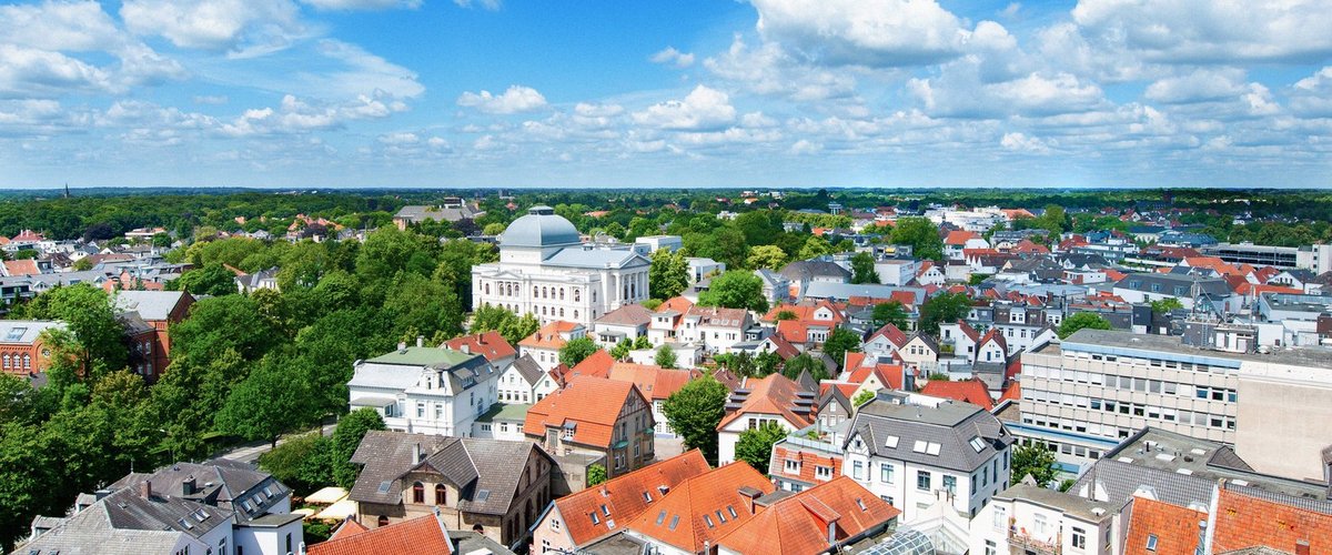 Blick von oben auf Oldenburg Richtung Staatstheater. Foto: Stadt Oldenburg
