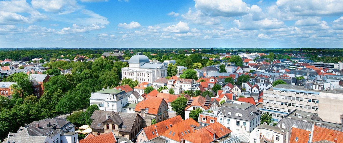 Blick von oben auf Oldenburg Richtung Staatstheater. Foto: Stadt Oldenburg