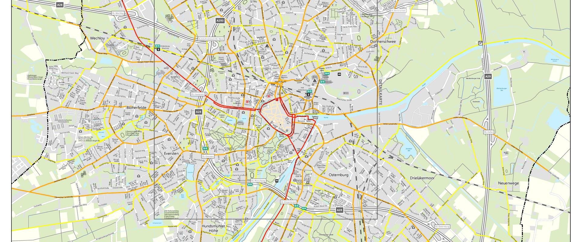 Radnetz Oldenburg als Karte, Stadt Oldenburg
