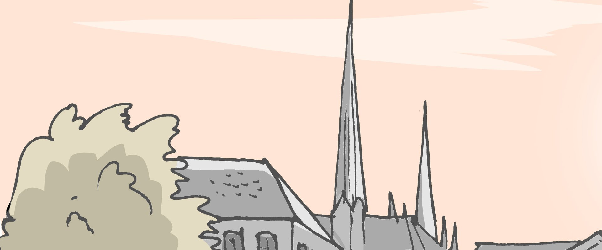 Zwei Feuerwehrmänner eilen mit dem Schlauch einem älteren Ehepaar auf dem Schlossplatz zur Hilfe. Illustration: Hannes Mercker 
