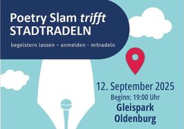 Plakat mit der Einladung zum Poetry Slam im Rahmen von STADTRADELN. Quelle: AGFK Niedersachsen/Bremen