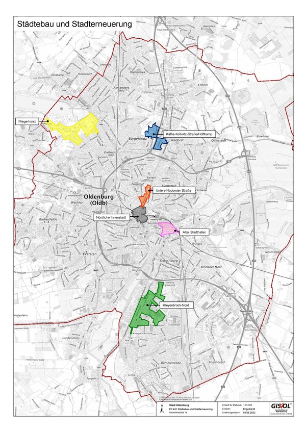 Gesamtübersicht der Sanierungsgebiete. Quelle: Stadt Oldenburg