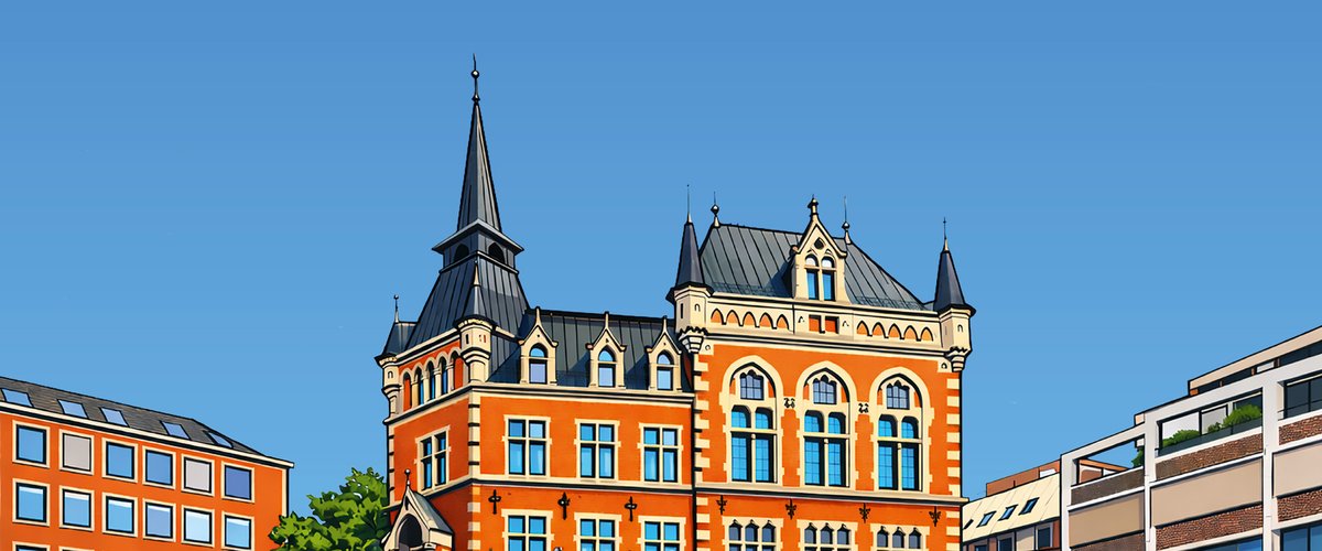 Eine Hand hält einen Wahlzettel mit Kreuz vor dem Rathaus. Bild: KI-generiert durch die Stadt Oldenburg