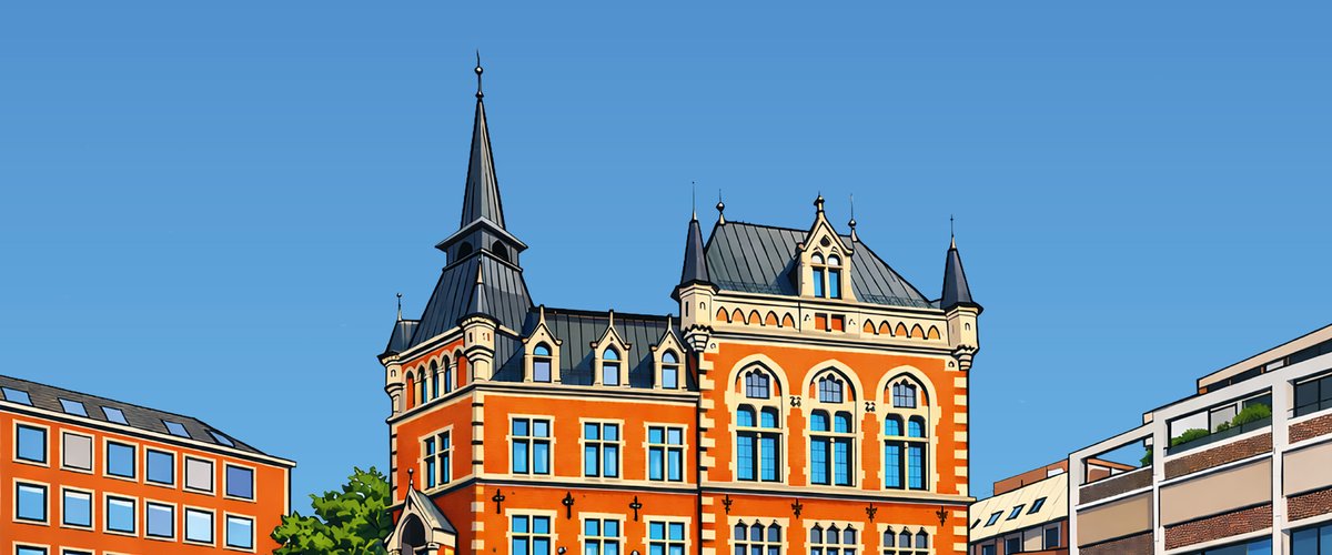 Eine Hand hält einen Wahlzettel mit Kreuz vor dem Rathaus. Bild: KI-generiert durch die Stadt Oldenburg