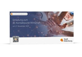 Einladungskarte zum 40. Kontaktpunkt Wirtschaft der Wirtschaftsförderung Oldenburg in den Räumen der Jade Hochschule. Karte: Stockwerk2