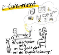 Verwaltungsbeamter berät eine Bürgerin über Online-Services. Foto: Stadt Oldenburg