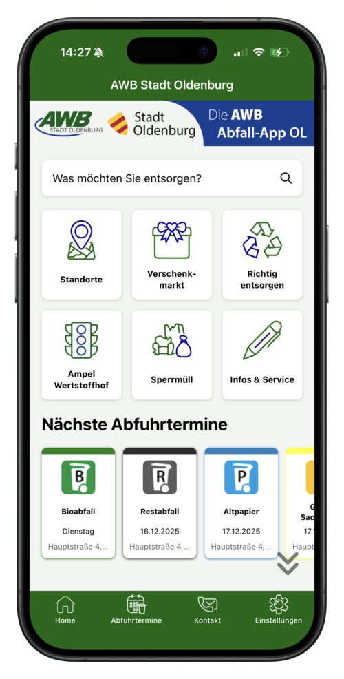 Ein modernes Design, neue Symbole und erweiterte Funktionen: Das und mehr bietet die Abfall App OL nach dem Update 2025. Foto: Stadt Oldenburg Foto: Stadt Oldenburg