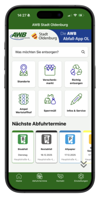 Ein modernes Design, neue Symbole und erweiterte Funktionen: Das und mehr bietet die Abfall App OL nach dem Update 2025. Foto: Stadt Oldenburg Foto: Stadt Oldenburg