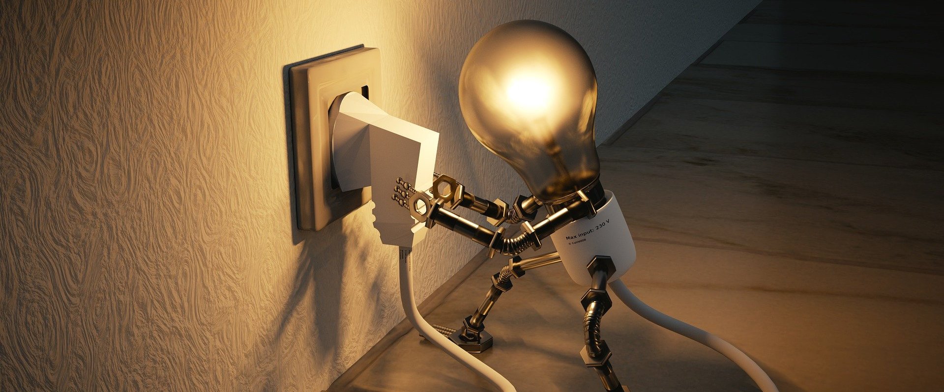 Grafik einer Glühbirne, die ihren eigenen Stecker in die Steckdose steckt und leuchtet. Foto: ColiN00B/Pixabay