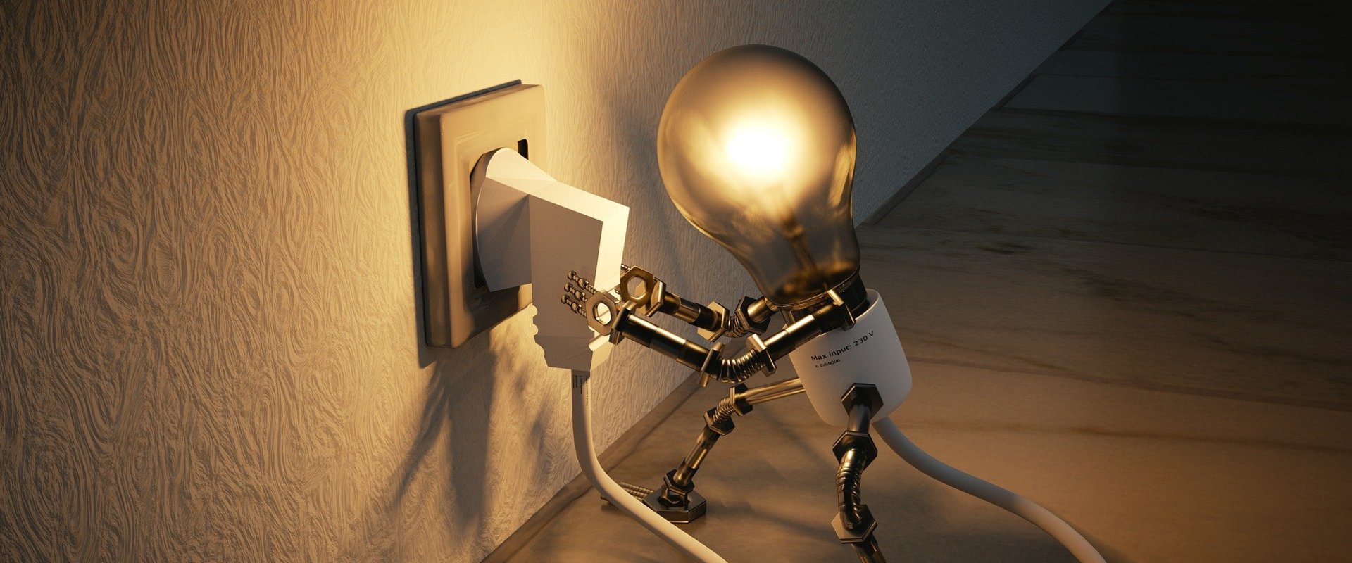 Grafik einer Glühbirne, die ihren eigenen Stecker in die Steckdose steckt und leuchtet. Foto: ColiN00B/Pixabay