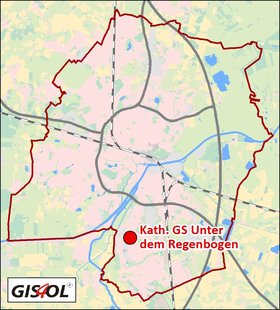 Lage der Katholischen Grundschule Unter dem Regenbogen. Klick führt zur Karte. Quelle: GIS4OL
