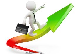 Figur mit Aktentasche läuft einen aufwärts führenden Pfeil hoch. Foto: Texelart/Fotolia