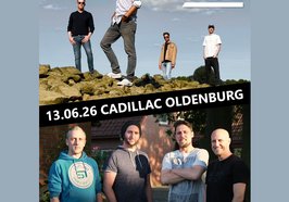 Die Bandmitglieder von Cruise und Livingroom 7a auf dem Veranstaltungsplakat