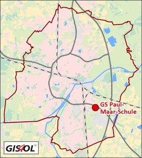 Lage der Grundschule Paul-Maar-Schule. Klick führt zur Karte. Quelle: GIS4OL