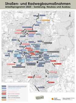 Das vorläufige Arbeitsprogramm 2025 mit den geplanten Straßen- und Radwegebaumaßnahmen, Stand Mitte Dezember 2024. Foto: Stadt Oldenburg