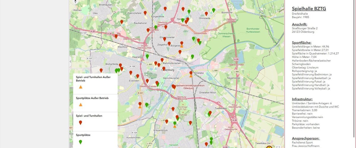 Screenshot Web-Applikation Sportstätten. Foto: Stadt Oldenburg