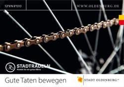 STADTRADELN-Postkarte mit einer Fahrradkette vor schwarzem Hintergrund als Motiv. Foto: George Dolgikh/AdobeStock und Stadt Oldenburg