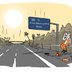 Vorschau: Erschöpfter Straßenarbeiter bei Hitze auf der Leitplanke der leeren Autobahn kurz vorm Kreuz Oldenburg-Nord. Illustration: Hannes Mercker 