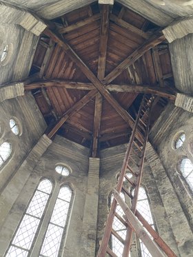Blick in das Deckengewölbe des Südwest-Turms der Lambertikirche. Foto: Yvonne Franke
