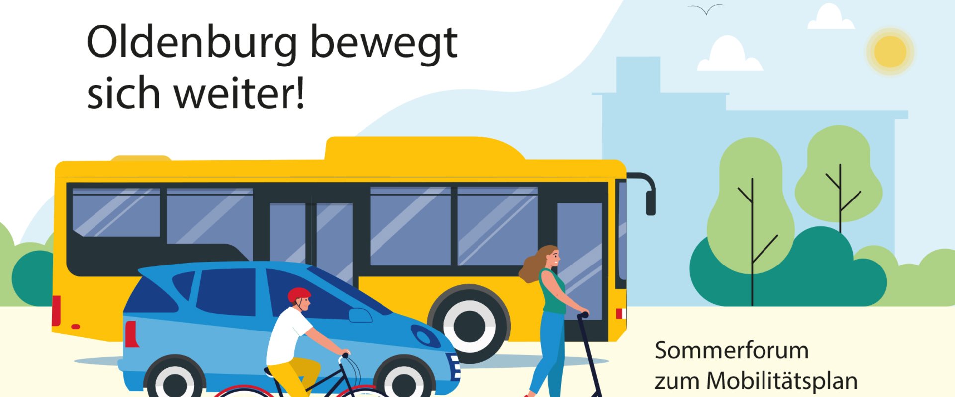 Einladung zum Sommerforum zum Mobilitätsplan Oldenburg 2030. Grafik: TOLLERORT entwickeln & beteiligen