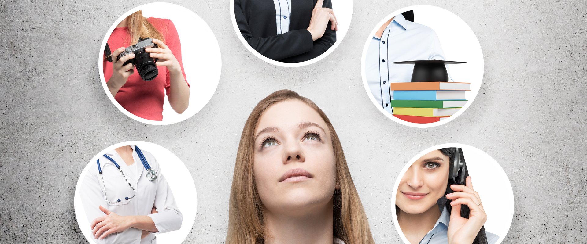 Junge Frau mit Ideen für einen Job in Gedankenblasen. Foto: denisismagilov/Fotolia