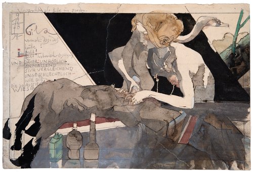 Horst Janssen, Gila - Die Kastrierung des Zeus, 1978, Bleistift, Farbstift, Aquarell. Foto: VG Bild-Kunst, Bonn 2023 Foto: VG Bild-Kunst, Bonn 2023