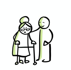 Illustration einer Seniorin mit einer Betreuungsperson. Foto: Dagmar Gosejacob Illustration einer Seniorin mit einer Betreuungsperson. Foto: Dagmar Gosejacob