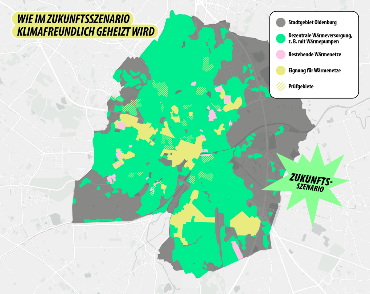 Oldenburg-Karte mit farbig gekennzeichneten Versorgungsgebieten; Quelle: Coool Agency