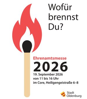 Grafik mit einem Streichholz und dem Schriftzug „Wofür brennst du?“. Grafik: Stadt Oldenburg Grafik mit einem Streichholz und dem Schriftzug „Wofür brennst du?“. Grafik: Stadt Oldenburg