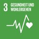 Ziel 3: Gesundheit und Wohlergehen. Quelle: Engagement Global Icon zu Ziel 3: Gezackte Linie mit einem Herz am Ende. Quelle: Engagement Global