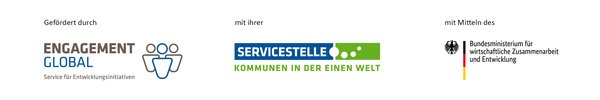 Logo gefördert durch Engagment Global mit ihrer SKEW mit Mitteln des BMZ Logo: gefördert durch Engagment Global mit ihrer Servicestelle Kommunen in der Einen Welt mit Mitteln des Bundesministeriums für wirtschaftliche Zusammenarbeit und Entwicklung