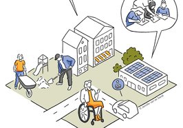 Illustration zum Thema Gelebte Wir-Kultur mit unterschiedlichen Bildelementen. Illustration: Jennifer van de Sandt