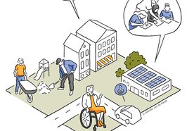 Illustration zum Thema Gelebte Wir-Kultur mit unterschiedlichen Bildelementen. Illustration: Jennifer van de Sandt