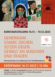 Plakat zur Ausstellung „Gemeinsam starke Zeichen setzen gegen Gewalt an Mädchen und Frauen“. Grafik: IGS Wilhelmshaven Plakat zur Ausstellung „Gemeinsam starke Zeichen setzen gegen Gewalt an Mädchen und Frauen“. Grafik: IGS Wilhelmshaven