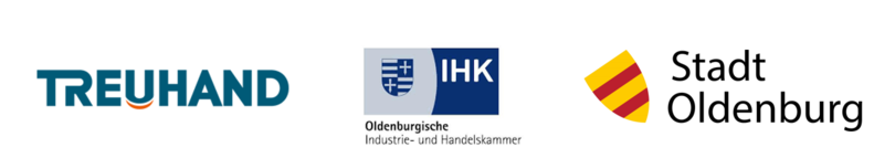 Logos der Veranstaltungspartner. Abbildung: Treuhand Weser-Ems GmbH | IHK Oldenburg | Stadt Oldenburg