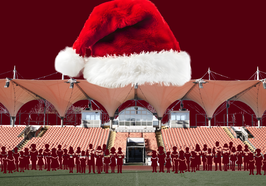 Weihnachtliche Montage der Haupttribühne im Marschwegstadion. Foto: Sascha Stüber/Stadt Oldenburg