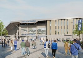 Ein breiter Boulevard führt die Besucherinnen und Besucher von der Maastrichter Straße aus zum Eingang Nord-West. Quelle: Stadion Oldenburg GmbH & Co. KG