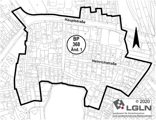 Geltungsbereich des Bebauungsplans 368. Grafik: Landesamt für Geoinformation und Landesvermessung Niedersachsen Grafik: Landesamt für Geoinformation und Landesvermessung Niedersachsen